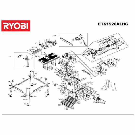 Ryobi ETS1526ALHG Spare Parts List Type: 5133000698